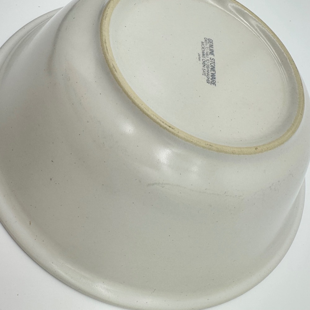 Genuine Stoneware Serving Bowl Vintage 9.5in White Blue Band Japan MCM - Picture 4 of 9